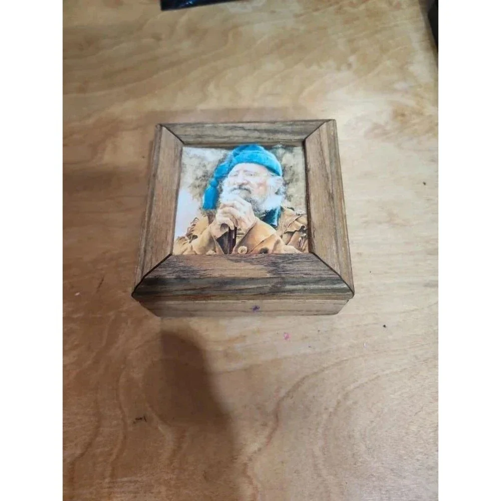 Old fisherman decopage trinket wooden jewellry box